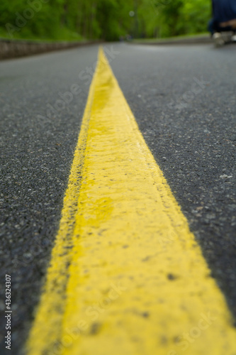 yellow markings on the asphalt in the park