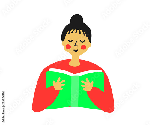 Girl reads a book on a white background. Cartoon. Vector illustration.