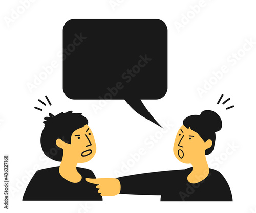 Man and woman quarrel on a white background. Cartoon. Vector illustration.