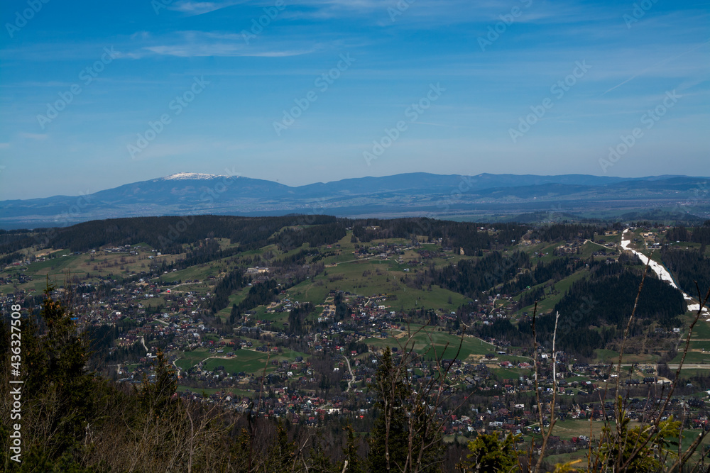 View on Babia Gora and City of Zakopane from Sarnia Skala in Tatra Mountains