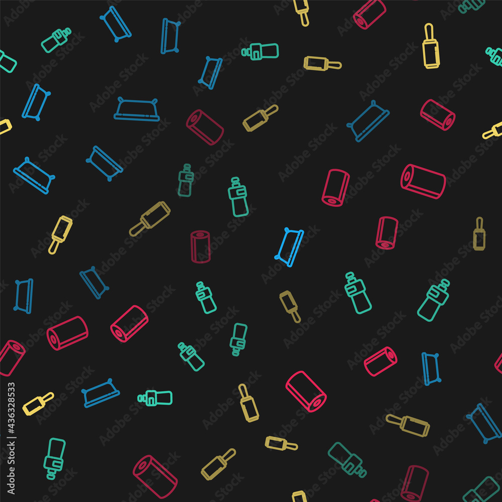 Set line Bathtub, Dishwashing liquid bottle, Adhesive roller and Paper towel on seamless pattern. Vector Set line Bathtub, Dishwashing liquid bottle, Adhesive roller and Paper towel on seamless pattern. Vector