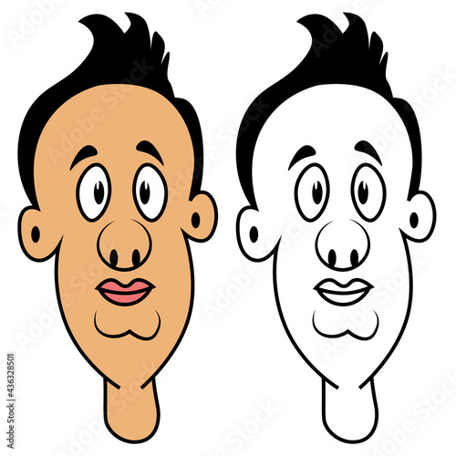 A set of two human portraits in color and black and white. Vector drawing coloring book on the theme of a person.