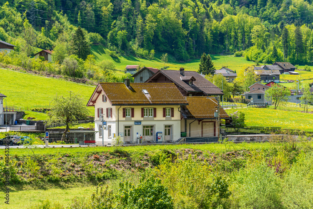 The old Rüti train station in Glarus, Switzerland