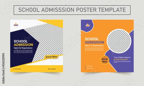 School admission poster template. Suitable for educational banner and social media post template. back to school promotion cover layout template.