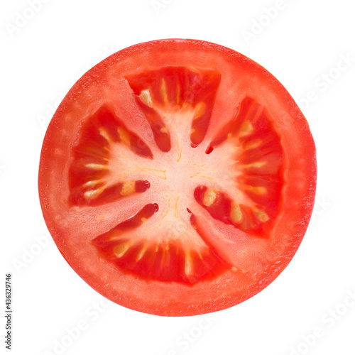 Raw tomato slice isolated on white