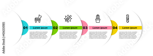 Set line Pinata, Tabasco sauce, Cactus or succulent pot and Cigar. Business infographic template. Vector