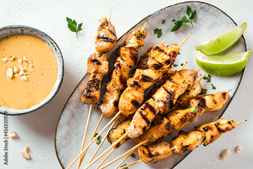 Chicken grilled satay skewers photo