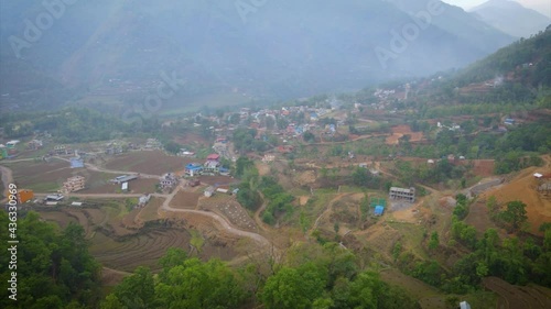 view of the village of the mountains in gulmi NEPAL, Aerial video photo