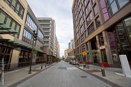 Street lined with modern buildings in Salt Lake city