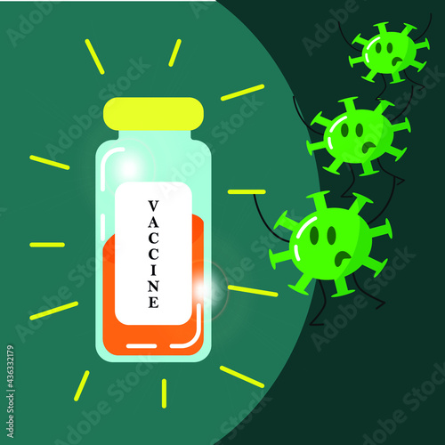 Vaccine vaccine billboard against the virus, frightened diseases run away.
