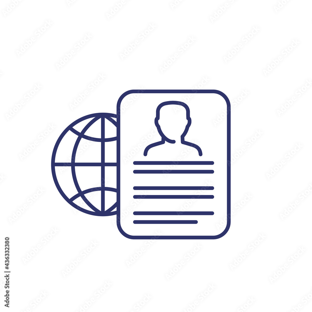 resume line icon with a globe resume line icon with a globe