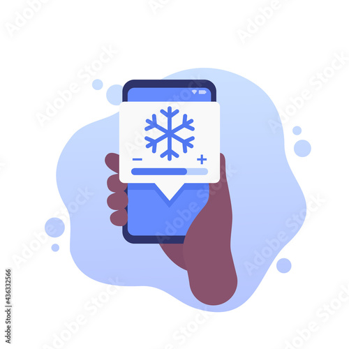 cooling control app, phone in hand vector