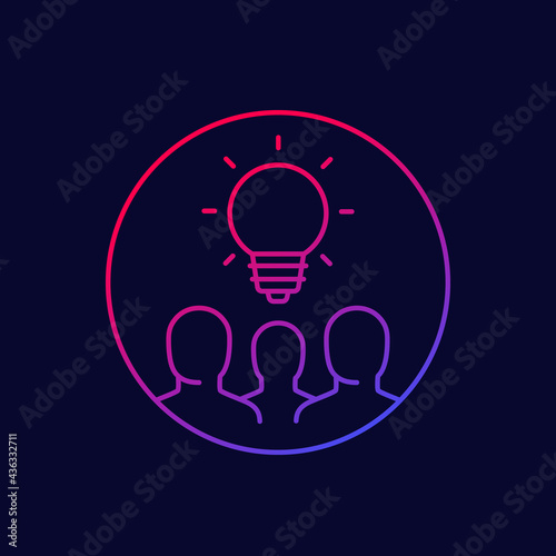 people with idea line icon in circle