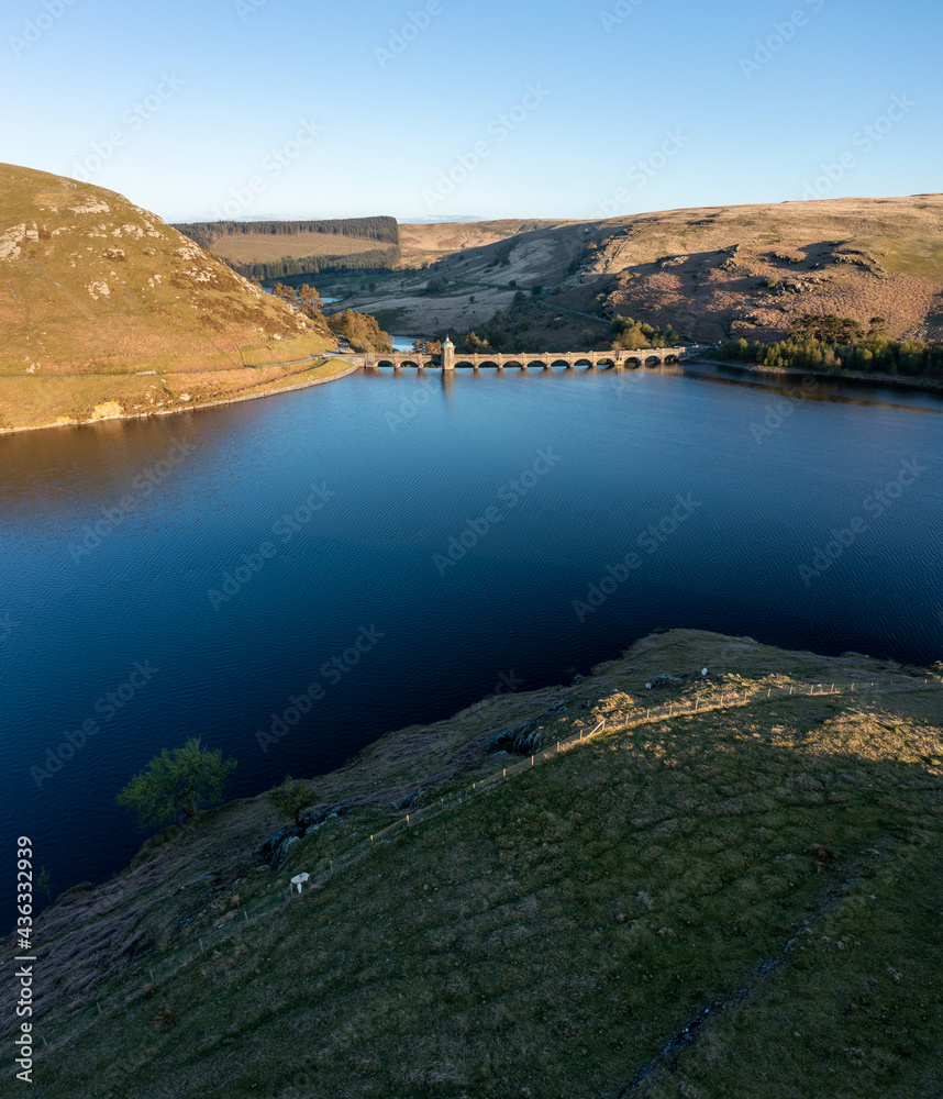 Elan valley reservoirs and dams in spring time in the welsh countryside