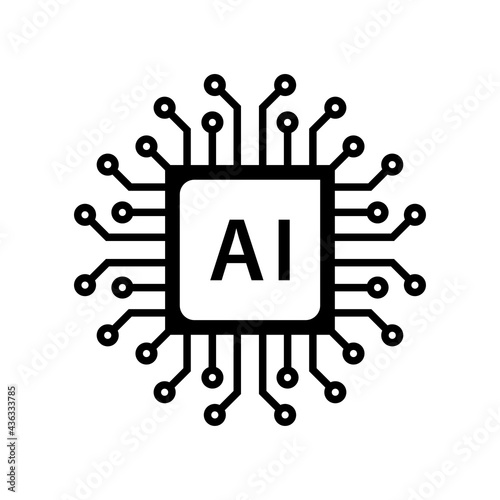 artificial intelligence icon set in line style, machine learning, smart robotic and cloud computing network digital AI technology: internet, solving, algorithm, vector illustration.