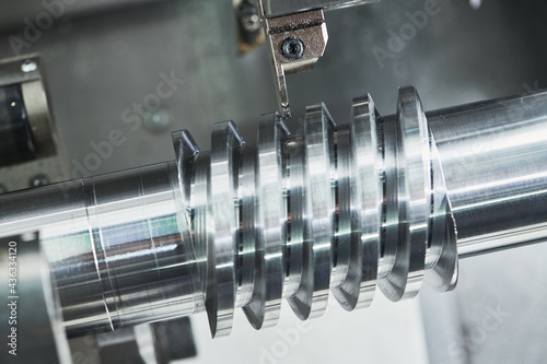 turning grooving operation on cnc machine. metal cut industry. Precision machining process