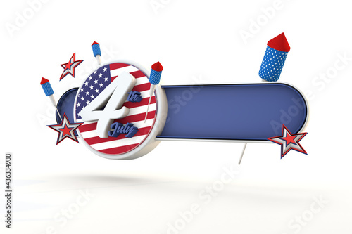 Independence day celebration banner 4 july with copy space and white background. 3D Render