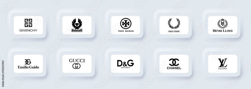 Top most popular clothing brands. Logo, icons: GUCCI, Dolce