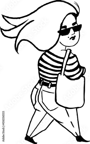 vector illustration of plump funny woman walking isolated