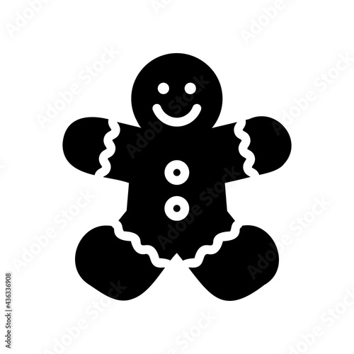 Christmas Xmas Ginger Bread icon in Glyph Style. Ginger bread is a typical Christmas cake in the shape of a man. Vector illustration icon that can be used for apps, websites, or part of a logo
