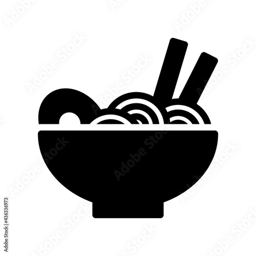 Noodle Vector Icon in Glyph Style. Noodles are a type of food made from unleavened dough which is rolled flat and cut, stretched or extruded, into long strips or strings. Vector illustration icon.
