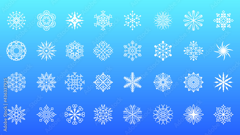 Set White Collection Line Snowflake Elements Winter Design Vector