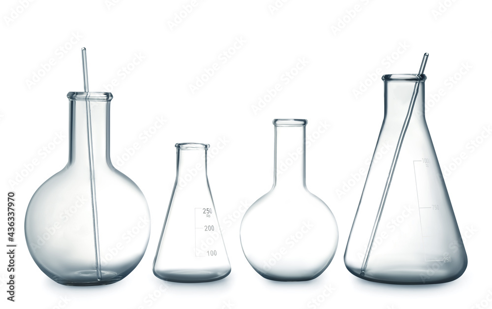 Empty clean laboratory glassware on white background Empty clean laboratory glassware on white background