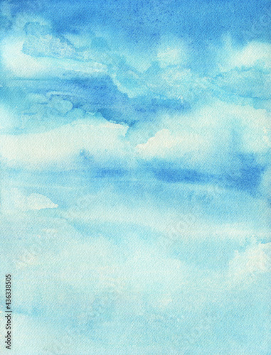 Photography Watercolor sky background. Blue sky with clouds