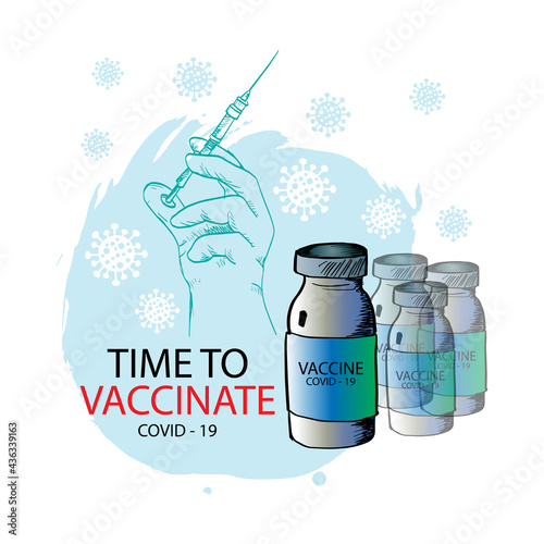 Time to vaccinate Vaccine bottle Coronavirus syringe icons. Concept to vaccination program time to vaccinate banner disease immunization vaccine medical health protection