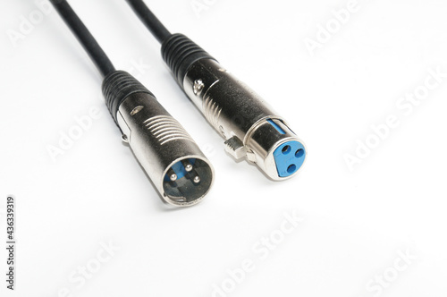 Audio cable with XLR connectors for microphones and professional audio equipment on a white background
