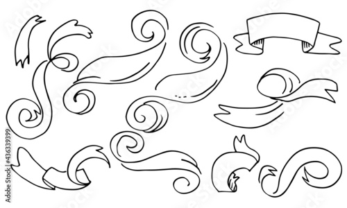 set of hand-drawn doodle banner flags on white background.
