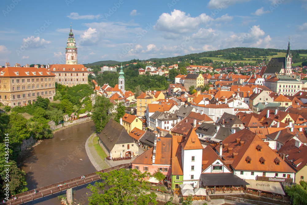 view of the historical center of Český Krumlov from the castle viewpoint