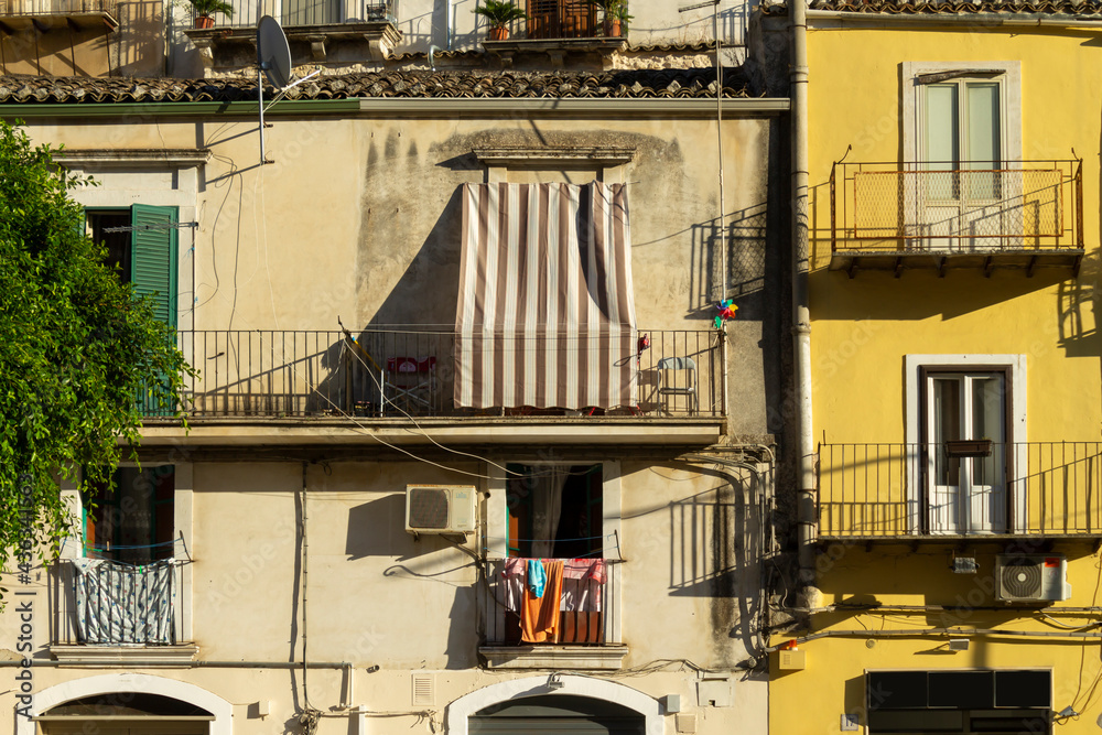 Traditional Mediterranean balconies in Sicily, Italy