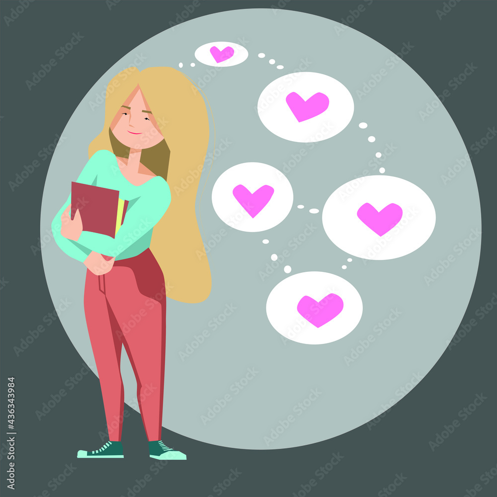 vector flat illustration of young woman in love standing vector flat illustration of young woman in love standing