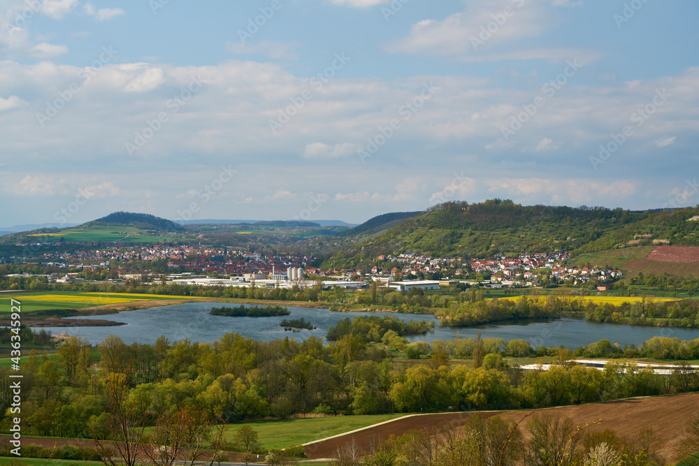 Naklejka premium Blick vom Spitzberg bei Limbach in die Mainebene, Landkreis Hassberge, Unterfranken, Franken, Bayern, Deutschland