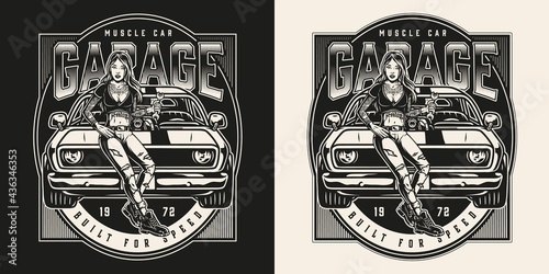 Muscle car garage service vintage label