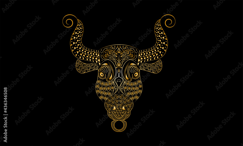 zentangle golden head bull