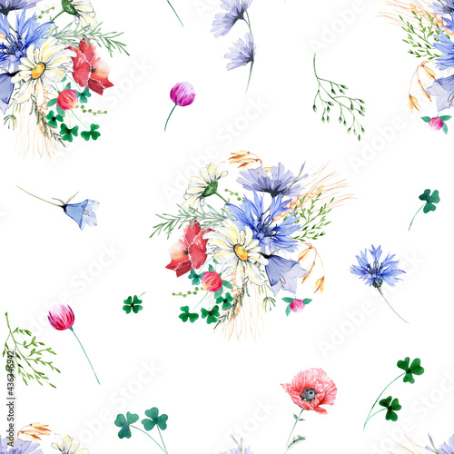 Watercolor wild flowers seamless pattern. Watercolor Boho flowers  meadow flowers background  Forest floral seamless texture for apparel  wallpaper  wrapping paper  nursery.