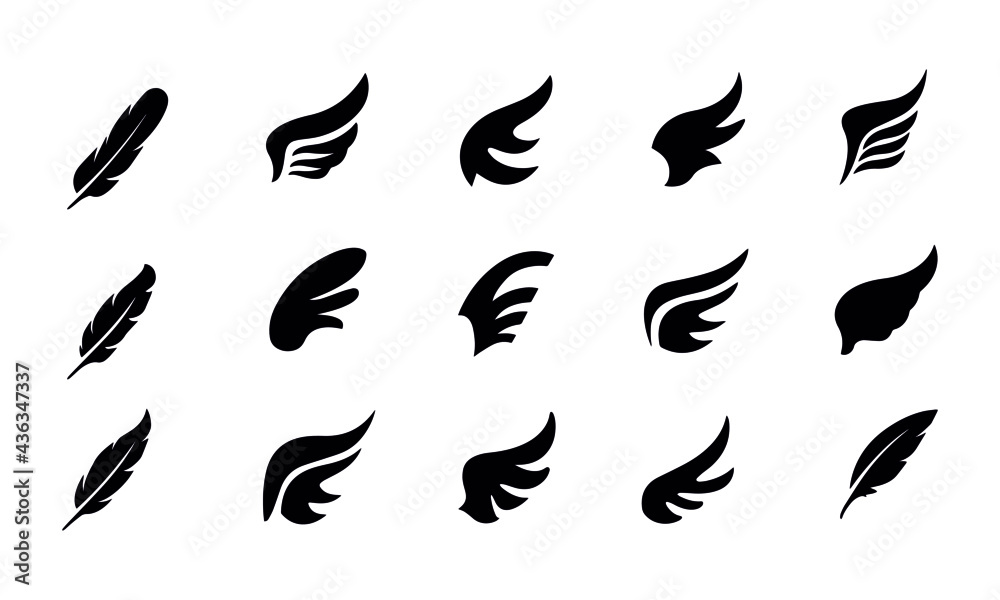 Wings and feather icon set vector design Wings and feather icon set vector design