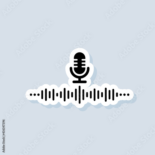 Voice assistant sticker. AI personal assistant and voice recognition icon. Microphone with soundwave. Vector on isolated background. EPS 10