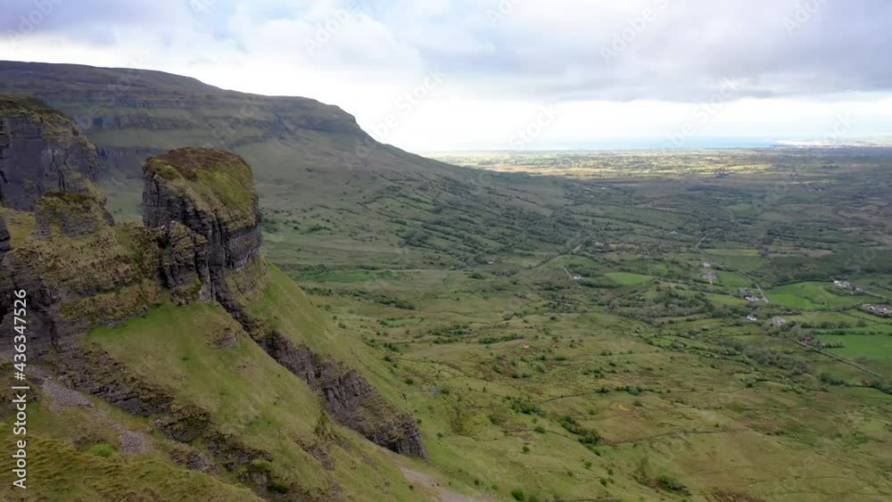 Aerial view of rock formation located in county Leitrim, Ireland called Eagles Rock