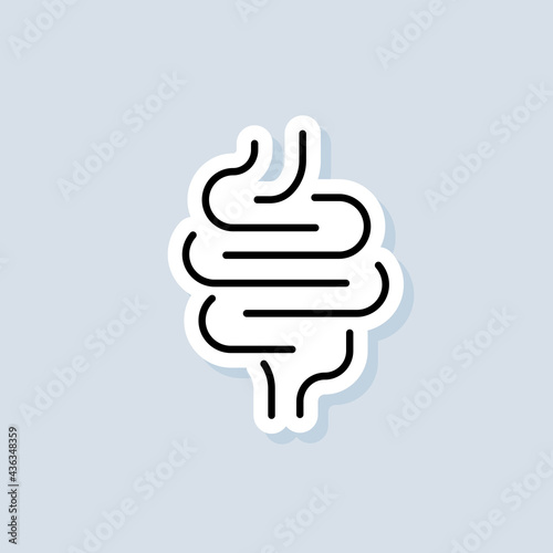 Healthy digestive tract sticker. Intestinal inflammation icon, abdominal pain, constipation, gut appendicitis. Vector on isolated background. EPS 10
