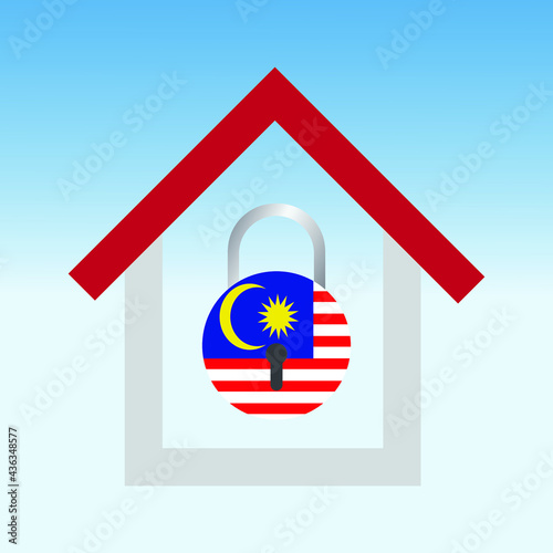 A vector of Malaysia flag in pad lock shape and house. Malaysia will having third lockdown caused by Covid-19. All citizen need to stay safe.