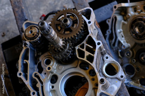 Assemble the motorcycle engine gear by a maintenance technician and check it. 