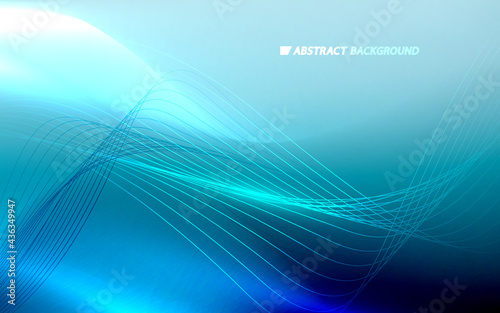 Abstract glowing light dynamic waves on blue background. Futuristic technology digital hi-tech concept. Vector illustration