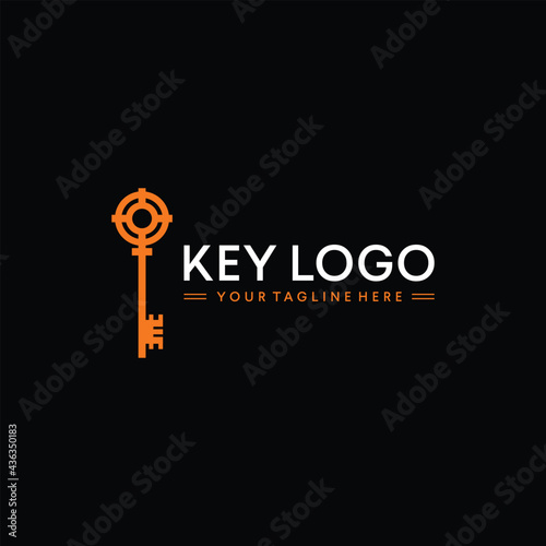 Key Logo isolated on Black background. Design key for logo, Simple and clean flat design of the key logo template. 