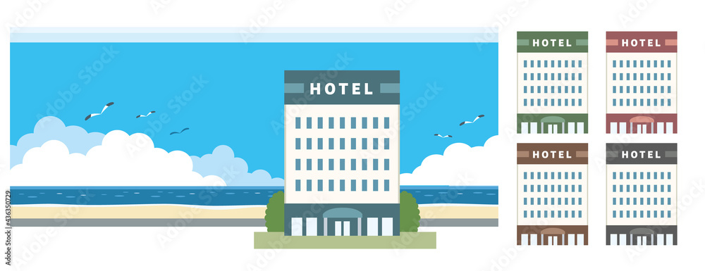 ホテルと海のイラスト素材
