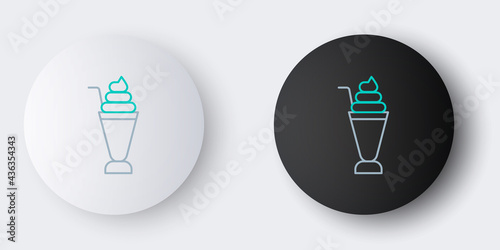 Line Milkshake icon isolated on grey background. Plastic cup with lid and straw. Colorful outline concept. Vector