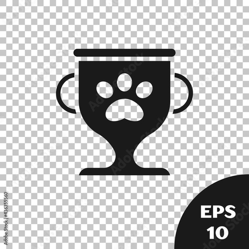 Black Pet award symbol icon isolated on transparent background. Medal with dog footprint as pets exhibition winner concept. Vector