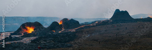 Tourists at volcano eruption site in Geldingadalur, Iceland